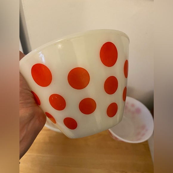 Fire King Oven Ware White Bowls with Red Polka Dots - Picture 8 of 10